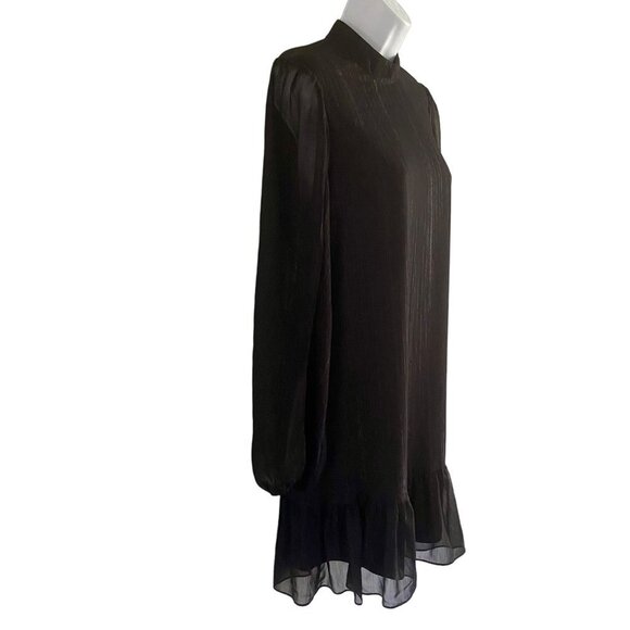 BCBG Paris Short Shift Dress Split Long Sleeves Black with Shimmer Women's Small - Picture 3 of 9